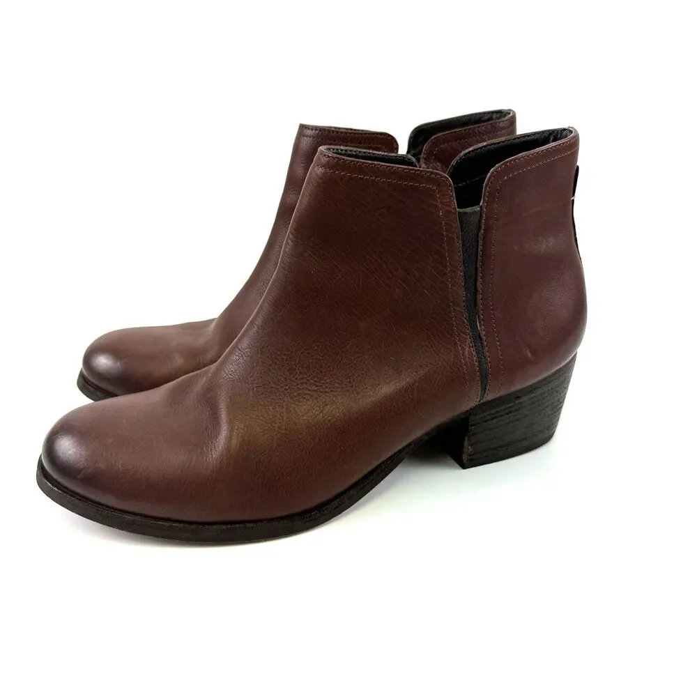Clarks Artisan Maypearl Ramie Ankle Boot Brown Leather Zip Block Heel‎ Womens 10